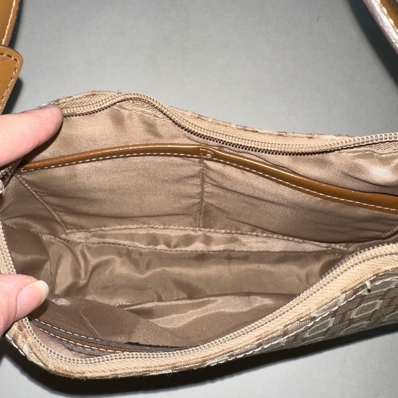 VTG Nine West shoulder bag purse brown tan cream fabric design Y2K inner pockets - Picture 6 of 10